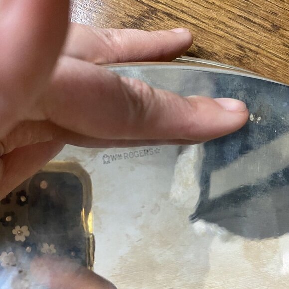 Wm ROGERS Silverplate Lazy Susan & Serving Gallery Tray Cocktail Bar Buffet - Picture 5 of 11